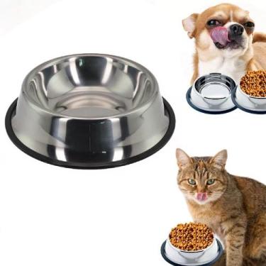 Imagem de Comedouro Pet Aço Inox Pote Cães Gatos Antiderrapante 240ml - Chinatow