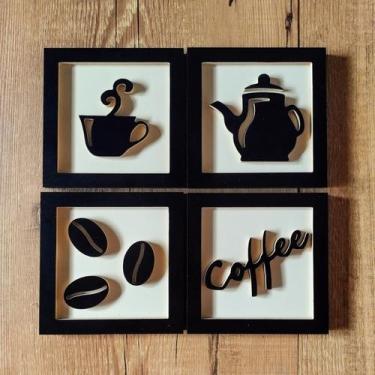 Imagem de 4 Quadros Cantinho Do Café Decorativo Alto Relevo - Souvenir Decor