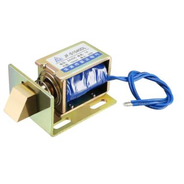 Imagem de uxcell Solenoide elétrico de fechadura de porta, CC 24V 25N Force 10mm Stroke, tipo tração, estrutura aberta, eletroímã solenoide com placa de montagem, movimento linear, JF-S1040DL