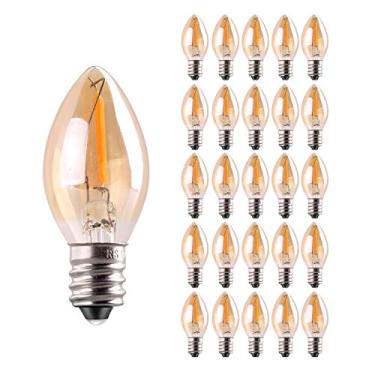 Imagem de Lâmpada C7 LED Nignt, base de vela Edison estilo clássico E12, lâmpada de filamento LED de 0,5 watts, lâmpada de substituição de luz de sinal, equivalente a 5 watts, vidro âmbar 2200K branco ultra quente 25 peças