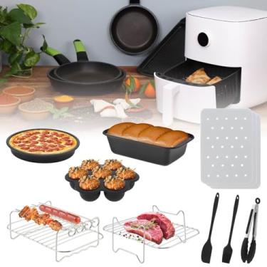 Imagem de Acessórios para fritadeira a ar de cesta dupla, conjunto de 9 adequado para fritadeira de ar dupla Ninja DZ201, DZ401 e a maioria das fritadeiras de ar de zona dupla de 8 litros - 10 litros e maior,
