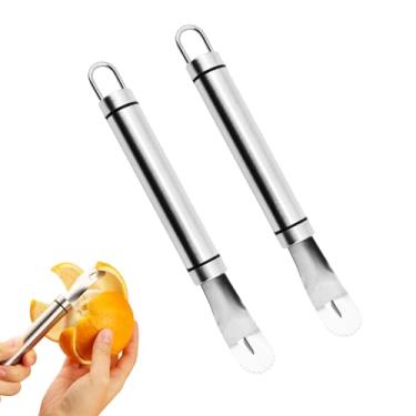 Imagem de Fanlory Descascador de laranja de aço inoxidável, descascador de toranja, fácil de descascar, ferramenta de descascador de cítricos de laranja de cabo longo, lâmina triangular e pá em ziguezague (2