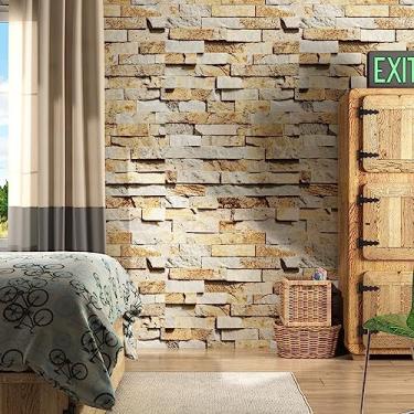 Imagem de HotDecor Papel de parede de tijolo falso de 76,2 cm x 500,4 cm, descasque e cole moderno, papel de parede de pedra removível, papel de contato com tijolo texturizado 3D para cozinha, pano de fundo,