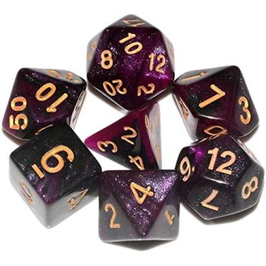 Imagem de Galaxy DND Dice 7Pieces, Glitter Sparkle Cosmic Purple Black Mixed Polyhedral DND Dice for RPG MTG Table Game Dice