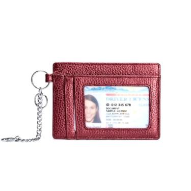 Imagem de Carteira feminina de couro legítimo, minimalista, com bolso frontal, porta-cartões de crédito, bloqueio de RFID, com janela para identidade, chaveiro, 06 Borgonha, 4.33 in x 3.15 in x 0.1 in, Carteira