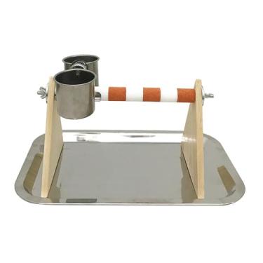 Imagem de Gralara Alimentador de madeira para pássaros, playground, poleiro de pássaros, suporte para brincadeiras, arara, pombinhos, cacatuas, escalada, Branco Laranja