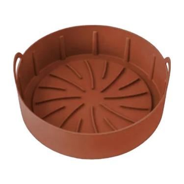 Imagem de Forma Para Air Fryer Resistente em Silicone Redonda Com Alças Terracot