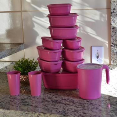 Imagem de Kit 10 Potes Mais 1 Jarra 1.500ml  Mais 2 copos 300ml Melhor Qualidade