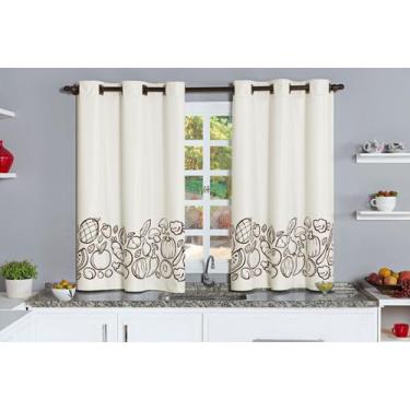 Imagem de Cortina Blackout para Cozinha Estampada Bege - Feffo Cortinas
