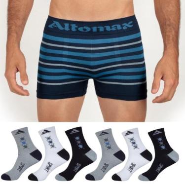 Imagem de Cuecas Box E Meias Cano Longo Adulto Altomax Kit Com 06 Cada, Variadas