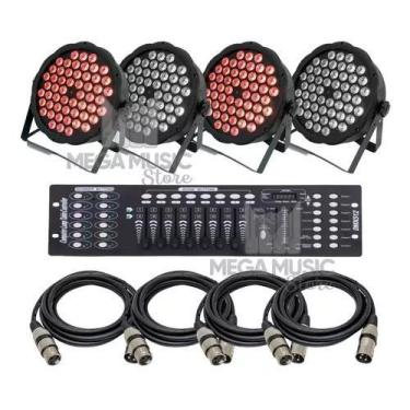 Imagem de 4 Canhao Refletor 64 Rgb 54 Leds Triled 3w + Mesa DMX + Cabos 2m - SAN