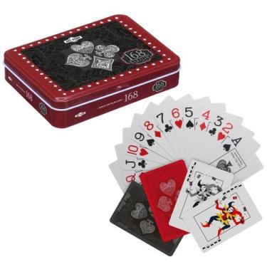 Imagem de Kit 2 Jogos Baralhos Luxo Plástico Resistente Estojo De Lata - Art Gam