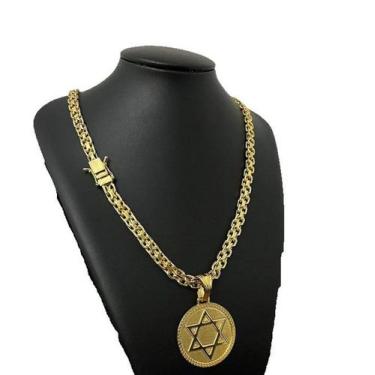 Imagem de Cordão Cadeado Duplo Pingente Estrela De Davi Banhado a ouro - ToJoia1