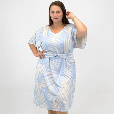 Imagem de Vestido Malwee Plus Size Curto Estampado Manga Curta Feminino, G2, Azu
