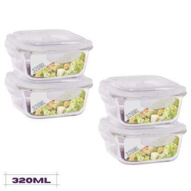 Imagem de Conjunto 4 Potes Quadrado Mantimentos Vidro 320 ml - no brand