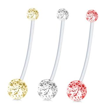 Imagem de Decentraland 3 peças 1,6 mm (14G) piercing de umbigo acrílico piercing corporal halteres piercing acrílico plástico transparente 38 mm, com esfera verde/roxo/azul, 1.6mm(14G),L-38mm, Acrílico, Sem