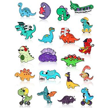 Imagem de 20 peças de broches de pino esmaltado fofo kawaii dinossauro conjunto de pinos de esmalte animal bonito pinos kawaii para mochilas pinos de dinossauro para roupas femininas bolsas mochilas jaquetas acessório faça você mesmo artesanato, Zinco, liga de zinco.