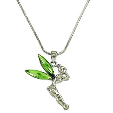 Imagem de DianaL Boutique Colar com pingente de fada sininho prateado com asas de cristal verde