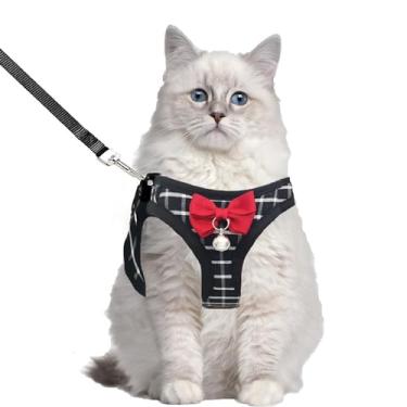 Imagem de Conjunto de coleira e arnês para gatos, peitoral respirável para cães, arnês para animais de estimação, arnês de malha ajustável para gatos e coleira à prova de fuga para filhotes, gatos e coelhos