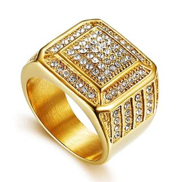 Imagem de LAIMIUMIU33 Anel Iced Out para homens, anel quadrado liso, anel hip hop, aço inoxidável 316, radiante, motociclista, estilo cubano, joias geladas, punk anel, clube, anel de metal pesado, festa de