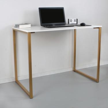 Imagem de Escrivaninha Industrial Escritorio Home office 1 00 x 60 Cm Mesa Notebook Computador Ferro MDF(DOURADO COM BRANCO)