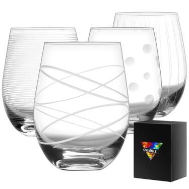 Imagem de Gnimihz Taças de vinho sem haste para vinho tinto ou branco (conjunto de 4), 510 g, taças de vinho grandes para Cabernet, Pinot Noir, Bordeaux, transparente, gravada