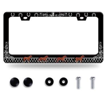 Imagem de Moldura engraçada de placa de carro de cavalo ferradura Molduras de placa de carro animal Suporte de acessórios de aço inoxidável personalizado placa de carro de cavalo para homens e mulheres 16,3 x
