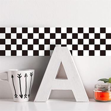 Imagem de VisitRyl Adesivo autoadesivo para borda de parede com borda de parede para banheiro sala de estar cozinha grade preta e branca 10 cm x 200 cm (2 volumes)