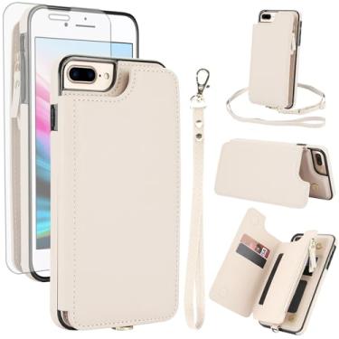 Imagem de Asuwish Capa de celular para iPhone 7 Plus, 8 Plus, 7/8 Plus, com zíper, protetor de tela de vidro temperado e porta-cartão com bloqueio de RFID, celular i Phone7s 7s + 7+ 8s 8+ Phones8 7p 8p feminino