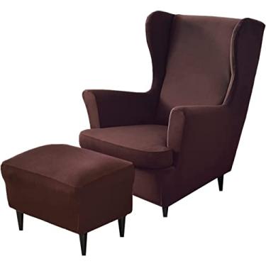 Imagem de Conjunto de capas de cadeira com asa elástica, 2 capas para cadeira com encosto traseiro e 1 capa otomana, capa removível para cadeira de armazenamento retangular para sala de estar e quarto (café)
