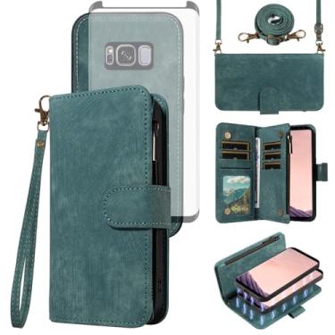 Imagem de Asuwish Capa de telefone para Samsung Galaxy S8 Plus carteira com zíper destacável capa magnética com protetor de tela de vidro temperado cordão transversal slot para cartão S8plus S 8 8plus 8S Edge