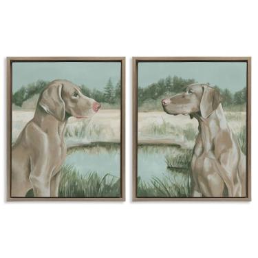 Imagem de Stupell Industries Conjunto de arte de parede Weimaraner Dog by Marsh 2 peças de tela flutuante emoldurada por Grace Popp, moldura flutuante marrom, 78 x 63 cm