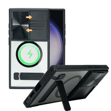 Imagem de KUGEW Capa magnética para Motorola Moto G Power 2025 compatível com MagSafe, suporte embutido e capa de câmera deslizante, suporte de metal de 3 vias, parte traseira transparente, resistente, à prova