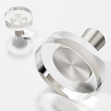 Imagem de Armário de cozinha de cristal, 4 puxadores transparentes de 3,8 cm, puxadores de armário, gavetas, ferragens quadradas, latão acetinado, cobre, banheiro, quarto, puxadores redondos, níquel escovado