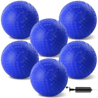 Imagem de HSLCGF 6 Pcs Dodgeballs 8.5 Inch Playground Ball Blue Kickball Inflatable Rubber Handball Bouncy Dodge Ball with 1 Hand Pump for Outdoors Ball Games Gym Camps Picnic (Needle is at The Top of the Pump)
