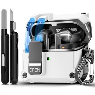 Imagem de Capa de bloqueio seguro para Samsung Galaxy Buds3 FE (2025)/Buds3 Pro e Galaxy Buds 3 (2024), capa rígida à prova de choque com kit de limpeza e chaveiro | Abertura automática | LED visível |