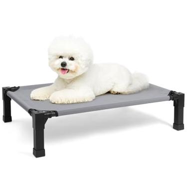 Imagem de Heeyoo Cama elevada para cães, berço elevado refrescante, à prova de mastigação, tela respirável, lavável e armação de metal, cama portátil para cães com pés antiderrapantes para uso externo ou