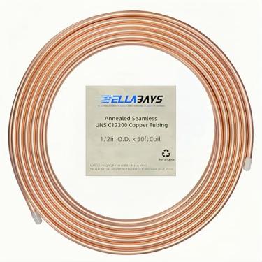 Imagem de BELLA BAYS Tubo de cobre 1/5.1 cm OD x 1.1 cm ID x 50 Ft, 99,9% C12200 ASTM B280 Refrigeration ACR Tubing Seamless Soft Coil Round T2 Tubo de cobre puro para sistema HVAC, geladeiras, indústria, faça