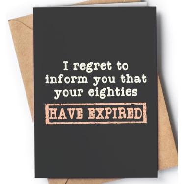 Imagem de Cartão engraçado de aniversário de 90 anos para homens ou mulheres com envelope | Cartão de piada para esposa, marido, avó, vovô, irmã, irmão... | Ideia original de presente para família, amigos... | I Regret Eighties