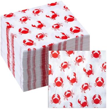 Imagem de Lewtemi 100 guardanapos de caranguejo suprimentos de festa descartáveis para jantar de verão, piquenique, churrasco, caranguejo, guardanapos de coquetel para casamento, férias, aniversário, 33 x 33