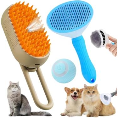 Imagem de Kit Escova Pet Vaporizada 3 Em 1 + Escova Rasqueadeira + Bola de brinquedo interativa para diversão, Escova pra Massagear e Remover Pelos e de Cães e Gatos, Recarregável USB Elétrica Pente Com Vapor (KIT AZUL)DM SHOPP