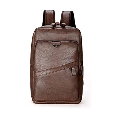 Imagem de Mochila masculina de couro PU grande mochila para laptop para homens, mochila escolar casual para adolescentes, meninos(Dark Brown)