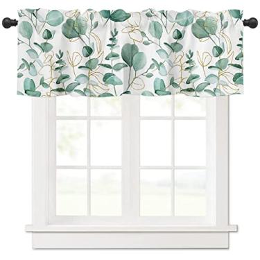 Imagem de Cortina de saia de folhas de eucalipto ouro verde primavera verde folhas de eucalipto cortinas curtas para cozinha, cortina de bolso de haste de folha verde azul-petróleo abtrair para banheiro sala de