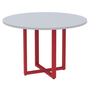 Imagem de Mesa de Reunião Redonda P25 Pandin 110 cm (Largura) Tampo MDP Cinza Pé Aço Tubular Vermelho