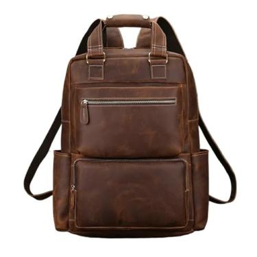 Imagem de Mochila masculina de couro grande capacidade bagpack ajuste 17 "mochila para laptop para homens mochila de viagem de couro(Brown)