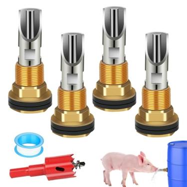 Imagem de GINDOOR 4Pcs Pig Waterer Nipple, Automatic Pig Nipple Water Drinker Para Kit De Barril, Alimentador De Bebedouro De Aço Inoxidável Para Porcos Com Conectores De Tanque De Água Kit Para Porcos, Cabr