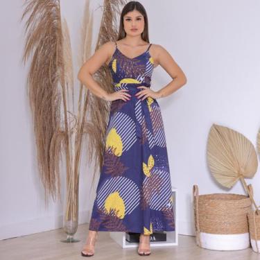 Imagem de Vestido Feminino com Estampa de Folha com Alça e Faixa na Cintura Desi