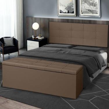 Imagem de Kit Painel e Calçadeira Baú Roma Casal King 195cm Marrom - Montanaris 