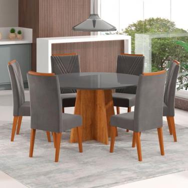 Imagem de Mesa de Jantar 6 Lugares Calm com Vidro Mel/Grafite - Viero Móveis, Ci