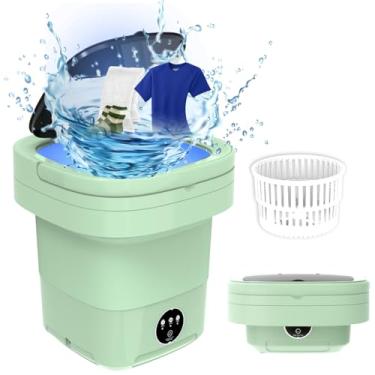Imagem de Máquina de lavar portátil, mini máquina de lavar de grande capacidade de 15L, lavadora e secadora dobrável com rotação para viagens, meias, roupas de bebê (verde)